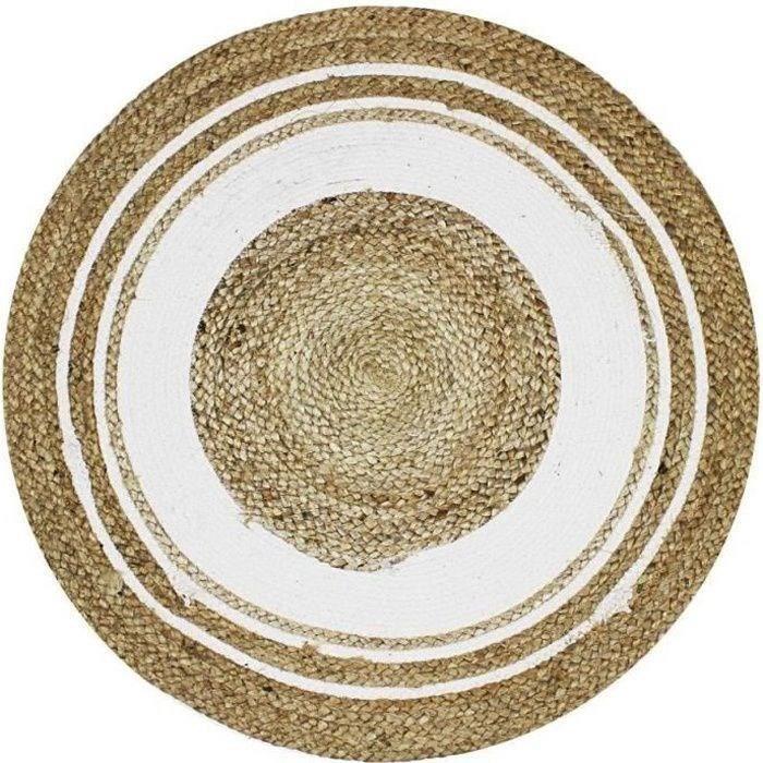 Round Rug In Natural Jute Ø70 Cm – Ideal for Entrance or Bedroom, White Cotton Circle Border, Natural and Elegant Style