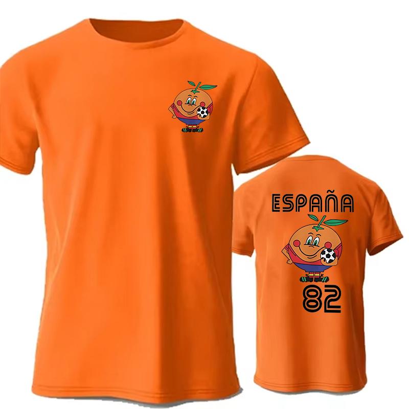T-shirt Naranjito Uomo Donna Girocollo Espana 82 Mascotte Spagna 1982 Calcio Maglietta Manica Corta Top Casual