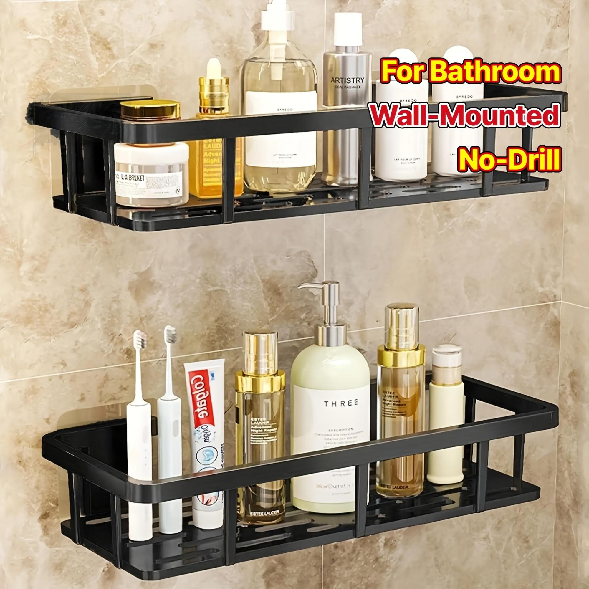 

2pcs No-Drill Black Wall-Mounted Storage Racks, Shower Rack Set, Space-Saving Hanging Organizer Suitable for Shampoo, Conditioner, Etc.