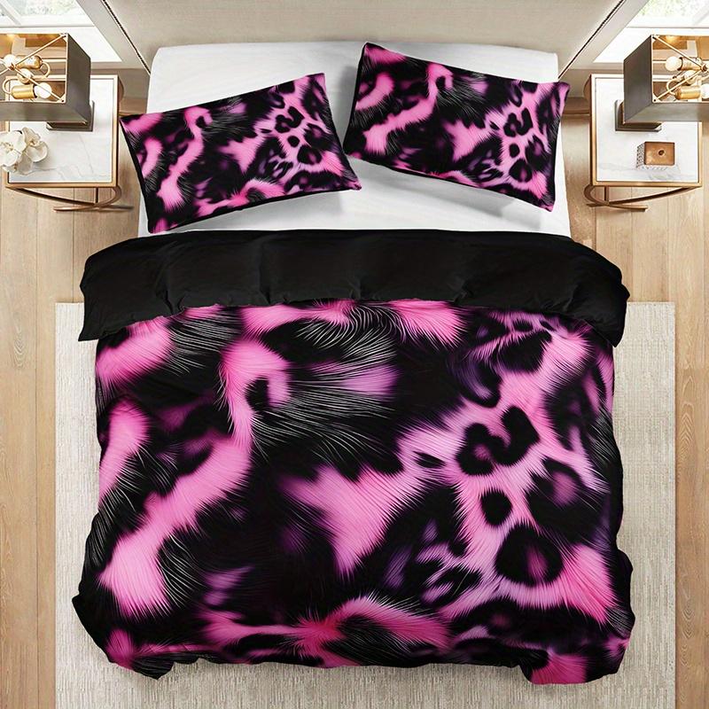 Pink Leopard Abstract Print Duvet Cover Set High-Definition Print Soft Comfortable Light Beige-Friendly Breathable Bedding Quilt