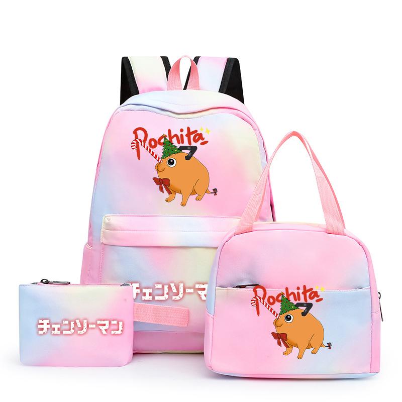 3ks/Sada motorová pila Muž Kawaii Neformální školní taška Barevný batoh Set Dívka s obědovou taškou pro ženy Studentský teenager batoh Penál