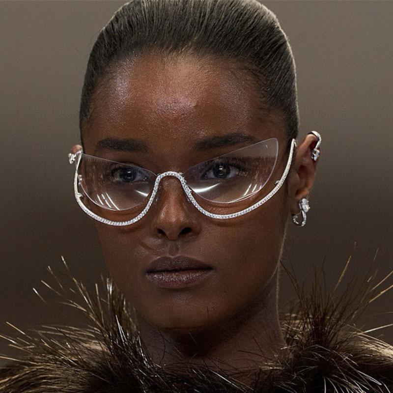 Vintage Rimless Sexy Cat Eye Sunglasses Women Luxury Brand Designer Sun Glasses Punk Popular Diamond Butterfly Shades Uv400