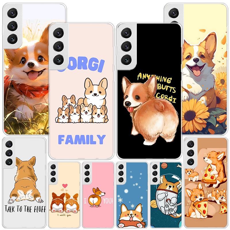 Cartoon Corgi Cute Dog Phone Case For Samsung Galaxy S24 S25 Edge S26 Ultra S23 S22 S21 Plus S20 FE + Personalized Print Cover G