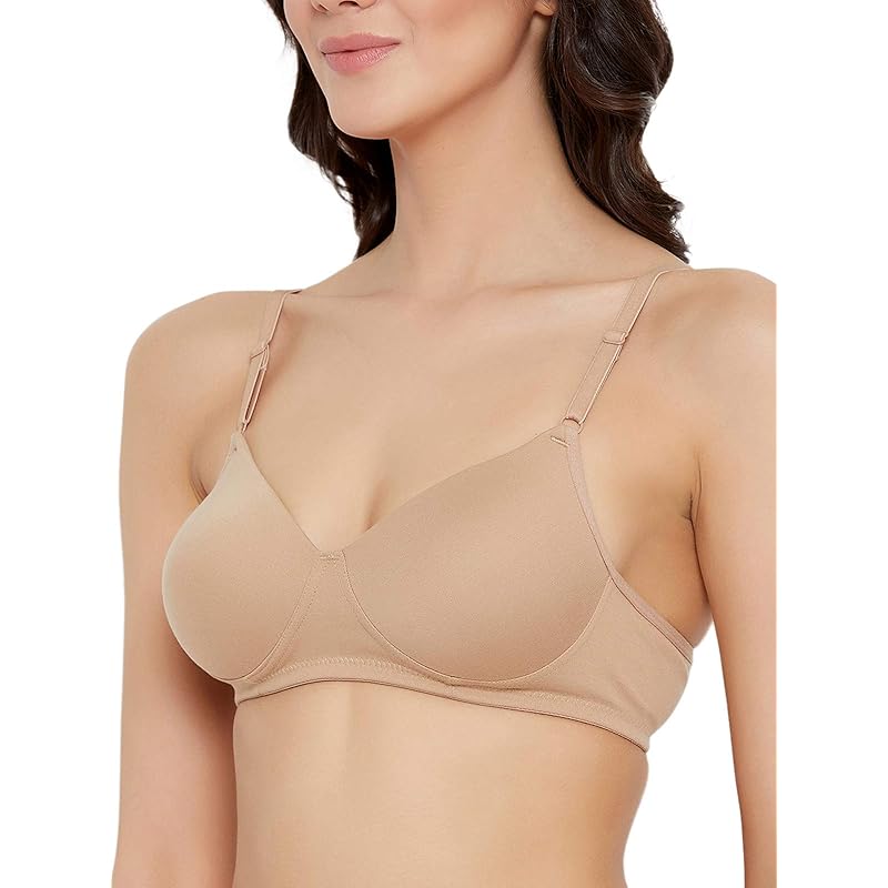 

Clovia Women s Cotton Rich Solid Padded Full Cup Wire Free T-Shirt Bra (BR1279P24_Beige_38D) 38D
