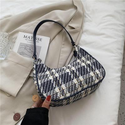 Spring  Autumn Vintage Woman‘s Handbag New Fashion Simple Checker Crescent Underarm Handbag