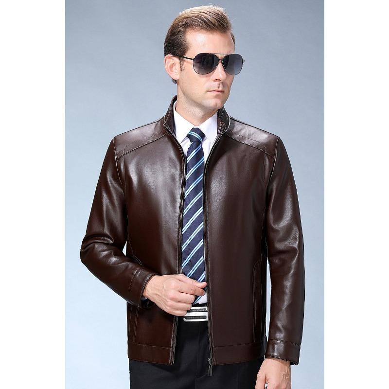 Jaqueta de couro genuíno de ovelha para homens, jaqueta de pele de cabra para pessoas de meia-idade e idosos, jaqueta casual espessa de veludo de inverno para o pai