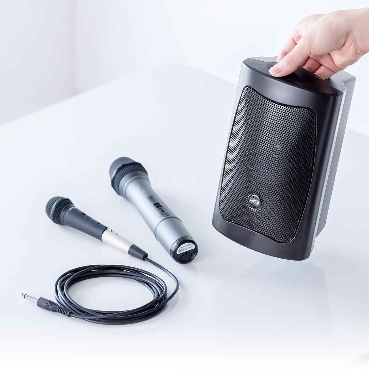 

Sanwa Direct Microphone Speaker Set [DryAC Powered] 1 Wired Microphone1 Wireless Microphone High Output 16W Loudspeaker Small Size for Events and