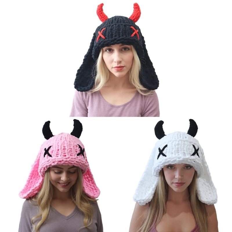 Funny Devil Horns And Rabbit Ears Soft Hat For Christmas Halloween Cosplay Costume Party