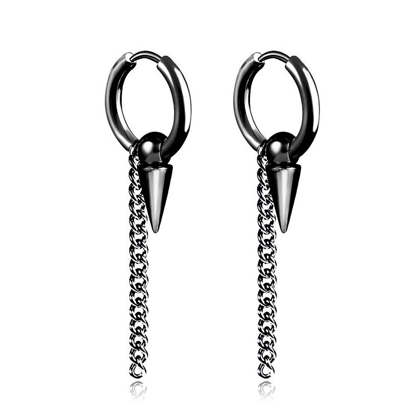 1 pair Punk Multiple Styles Fashion Black Color Stainless Steel Simple Earrings for Women And Men Punk Zircon Gifts