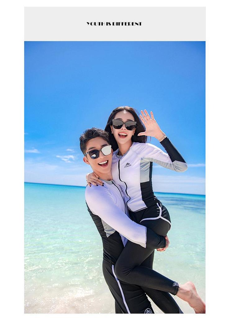 Unisex Long Sleeve Quick-Drying Zipper Wetsuit with Sun and Jellyfish Protection - Couple's Surfing Swimsuit Set