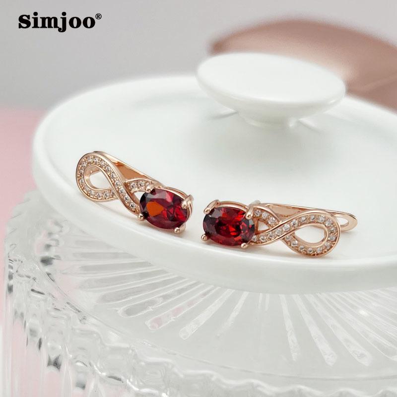 

Жіночі модні сережки з цирконом із рожевого золота SIMJOO 585 із червоним цирконом