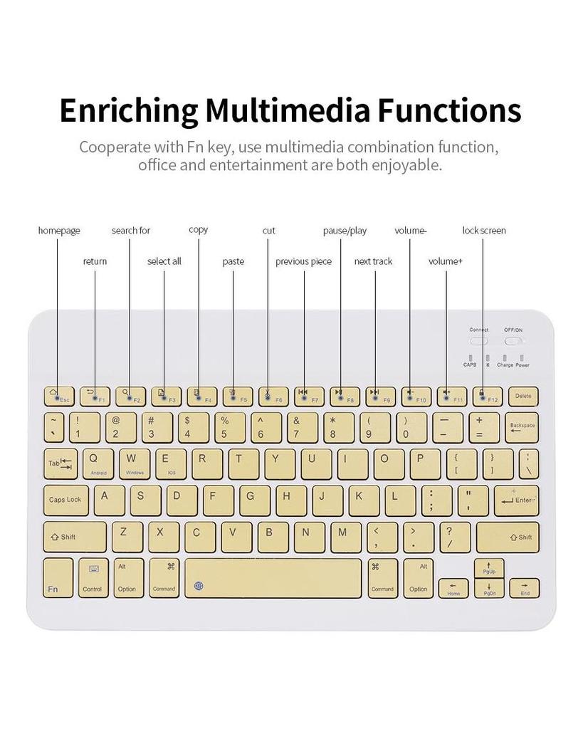 10-Zoll-Wireless-BT-Tastatur Threesystem Universelles, farbenfrohes, wiederaufladbares BT-Tastatur-Mobiltelefon