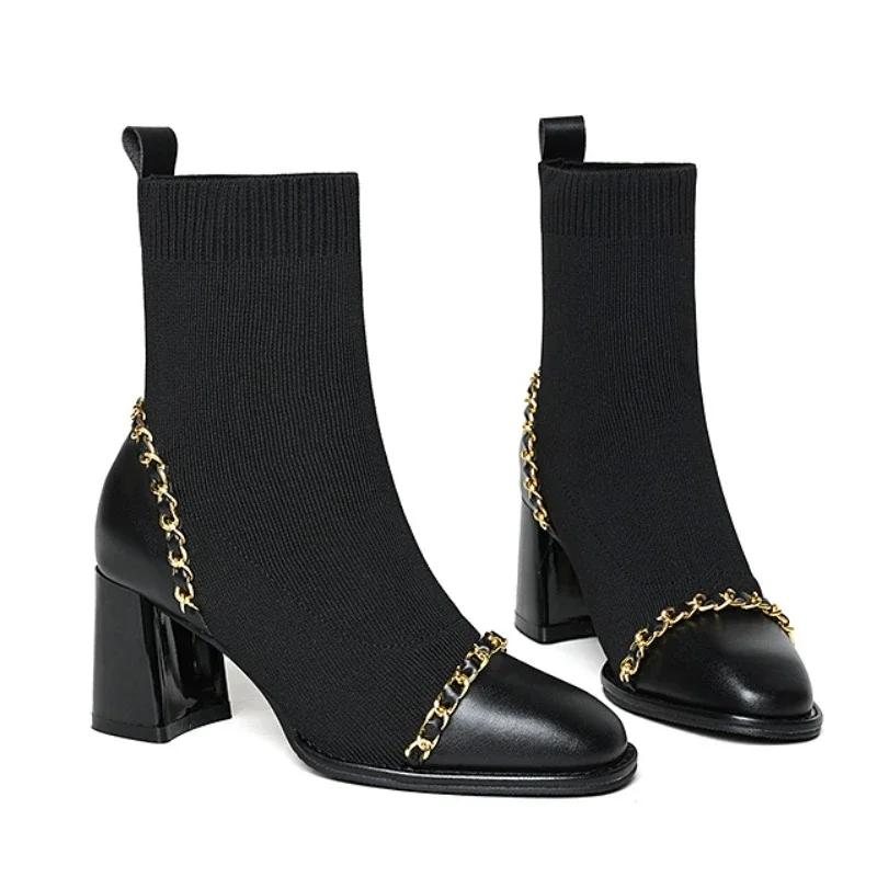 

Осенняя и зимняя обувь для женщин. Женские сапоги без застежек. Зимние теплые сплошные плюшевые сапоги с квадратным носком и коротким бочонком на среднем каблуке. 40 чёрный