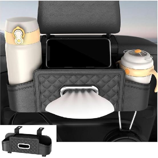 Mandark Car Headrest Backseat Storage Bag,Multifunctional car seat back storage box,With drink cup holder and hook,Car Travel
