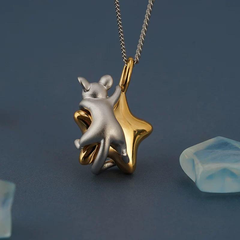 European Zodiac Star Series Mouse Pendant Necklace, Silver/Gold Plated – Cute Birthday Gift for Men and Women