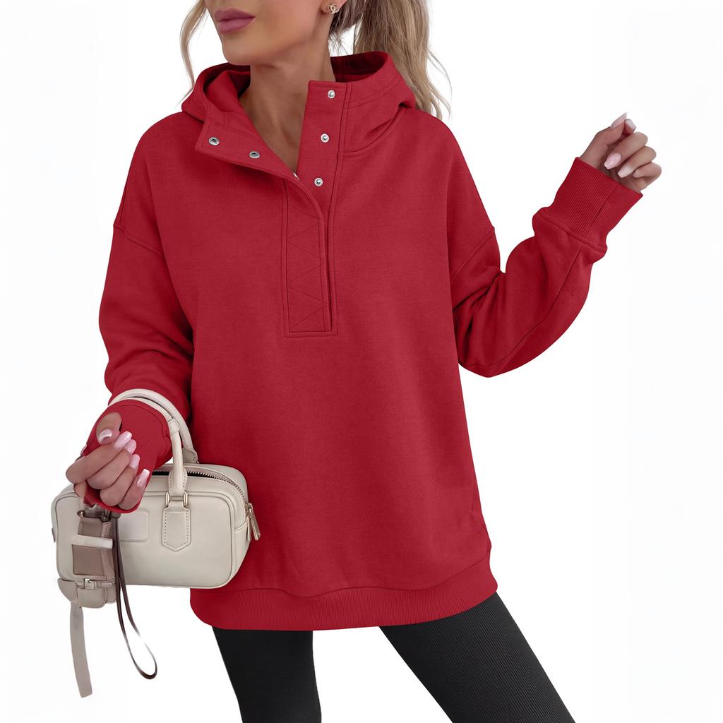 Women's Long Sleeve Hooded Pullover Sweatshirt with Stand Collar
