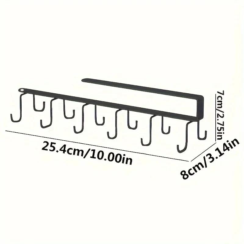 

1 шт. Двойной ряд подвесных крючков Бесследная железная стойка для кухни/ванной/спальни Простой домашний аксессуар для хранения Крючок-кошка Держатель для рук none чёрный