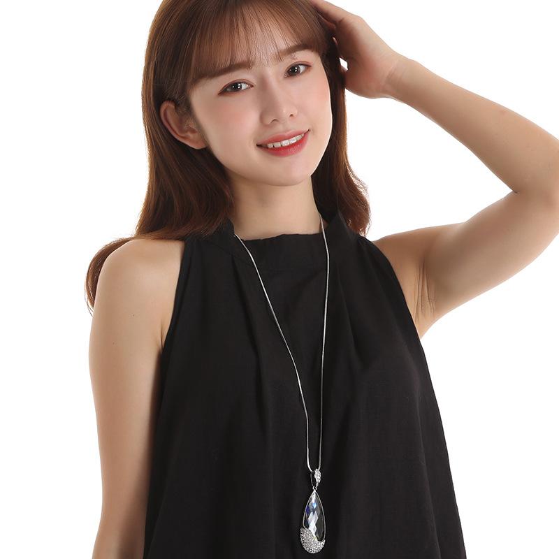 Crystal Sweater Chain Autumn And Winter Versatile Long Big Water Drop Necklace Women'S Clothes Accessories