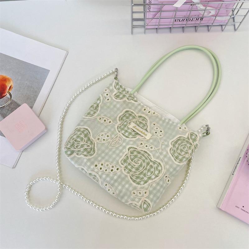Simple Flower Canvas Bag Student Large Capacity Handheld Women's Bag Sundries Storage Hand Carry Small Square Bag