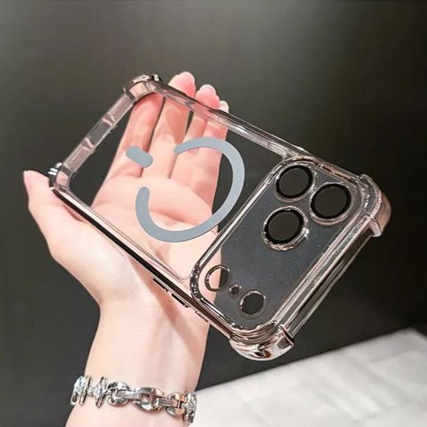for  Transparent Plating Case for For Iphone 17 16 1 Pro Max 14 Plus 11 12 13 Air Magnetic Airbag Bumper Shockproof Cover