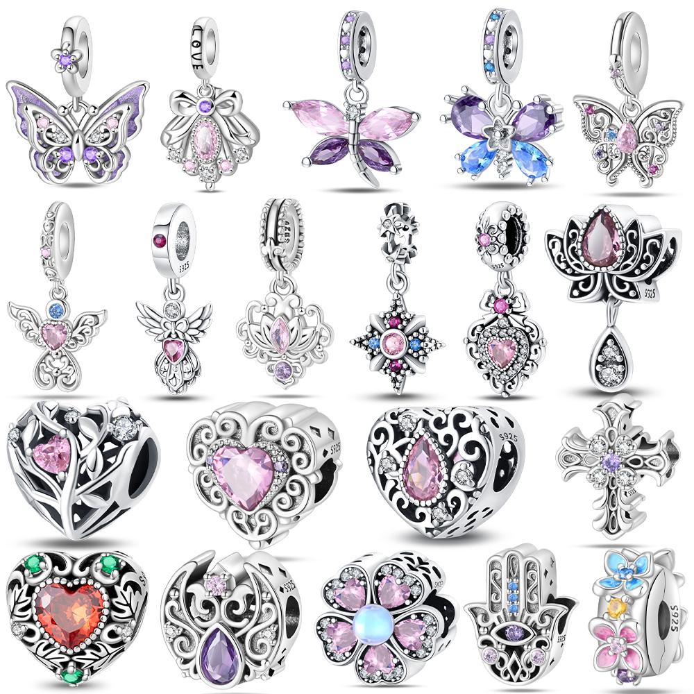 Color Romantic Retro Heart Shaped copper Guardian Butterfly Charm Bead Charms Bead Charms Compatible With 3mm Authentic Bracelets Do It Yourself Jewel