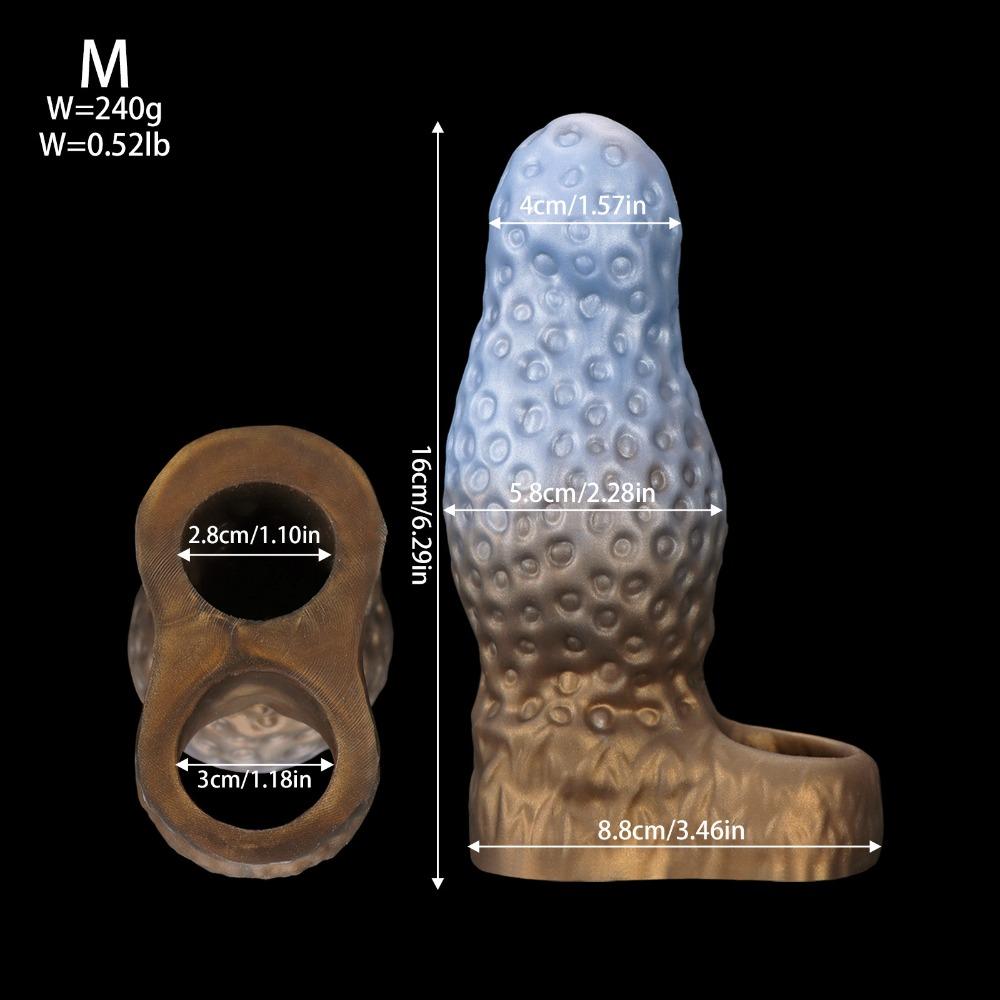 Liquid Silicone Penis Sleeve Thicker Longer Hollow Realistic Dildo Sleeve with Built-in Particles Massage Male Adult Sex Toy