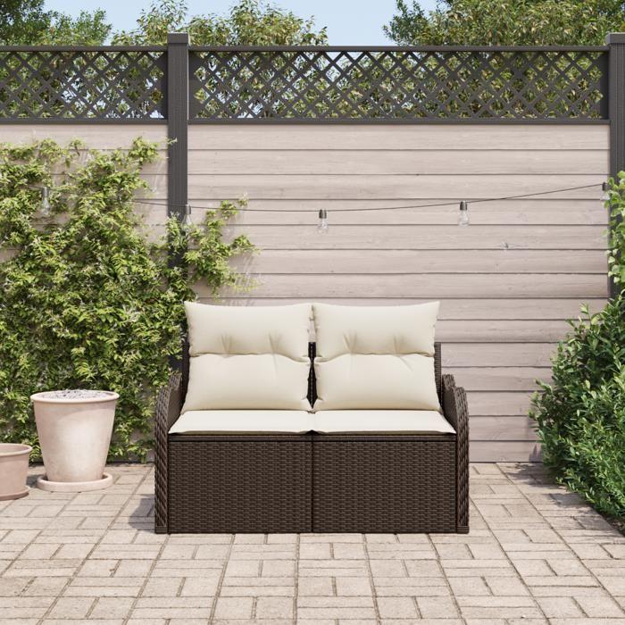 Canapé de jardin 2 places vidaXL avec coussins en polyrotin marron 42006713
