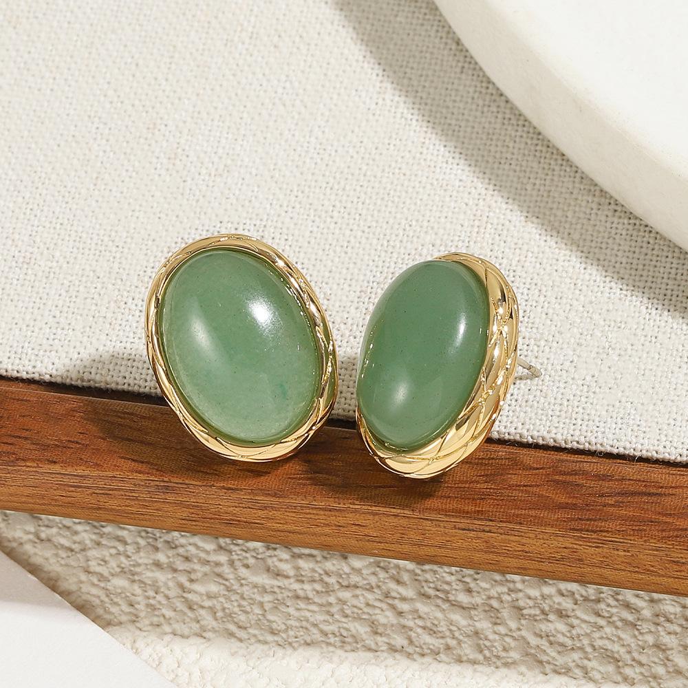 GEMCHIC Women s Vintage Oval Stone Earrings, Luxury Gold Plated Geometric Studs for Women
