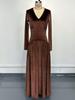 European & American Women's Elegant Long-Sleeved Velvet Dress - Shiny, Waist-Cinching Winter Fashion