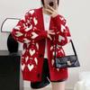 Spring and Autumn Plus Size Knitted Cardigan Sweater Casual Heart V-Neck Sweater Cardigan Jacket Thickened Knit Jacket