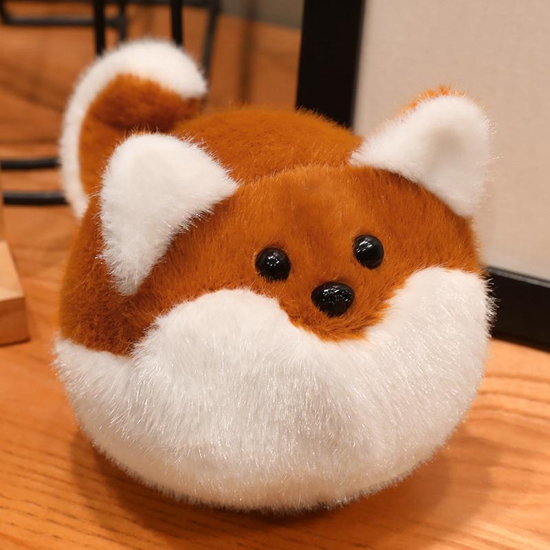 Cute Round Animal Plush Doll Mini Fluffy Cat Dog Fox Husky Stuffed Toy Soft Small Animal Plushies Decor Birthday Gift