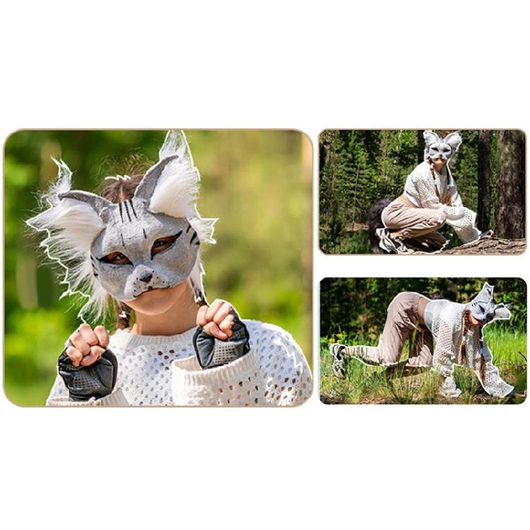 Animal Mask Set Unpainted Cats Mask Halloween Cosplay Mask Masquerade Mask Hand-Painted Foxes Mask with Furs