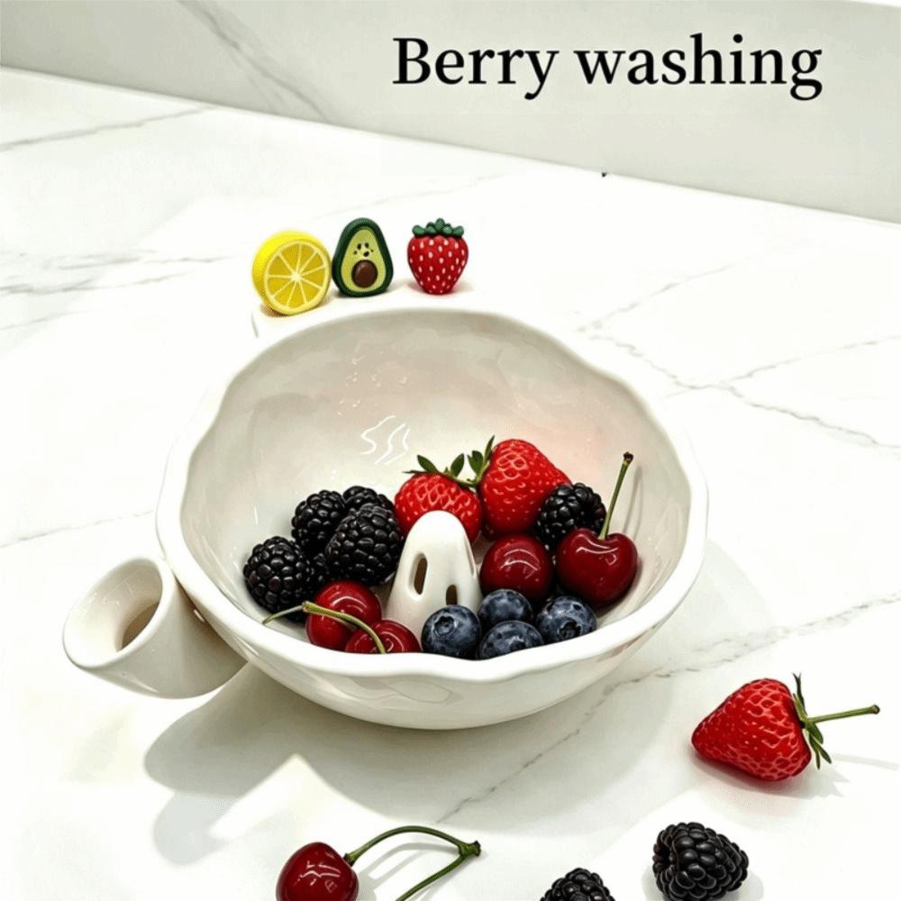 360 Degree Rotating Berry Washing Bowl Large Capacity Ceramic Berry Swirl Basket Home Kitchen