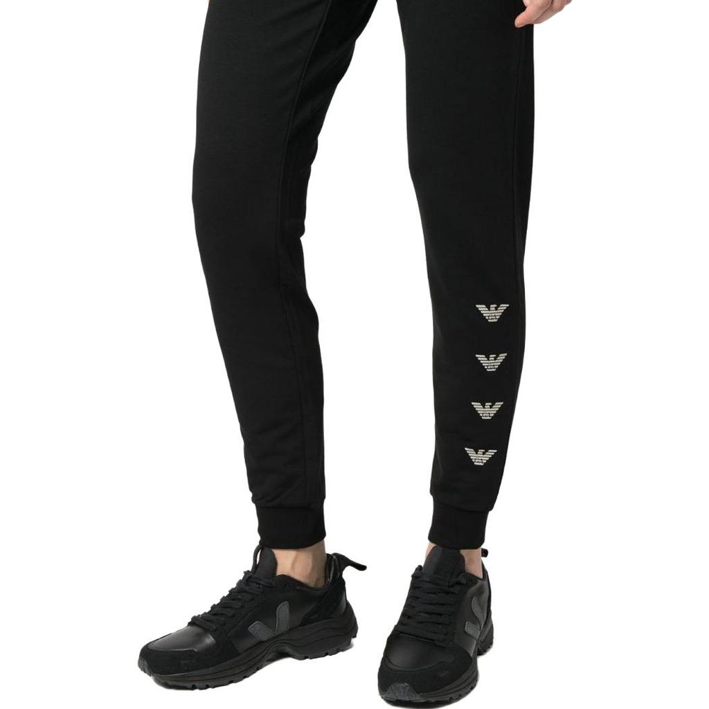 Emporio Armani EA7 SS23 Logo Print Drawstring Tapered Knit Sports Pants Women bottoms Black 3RTP58-TJEAZ-0200