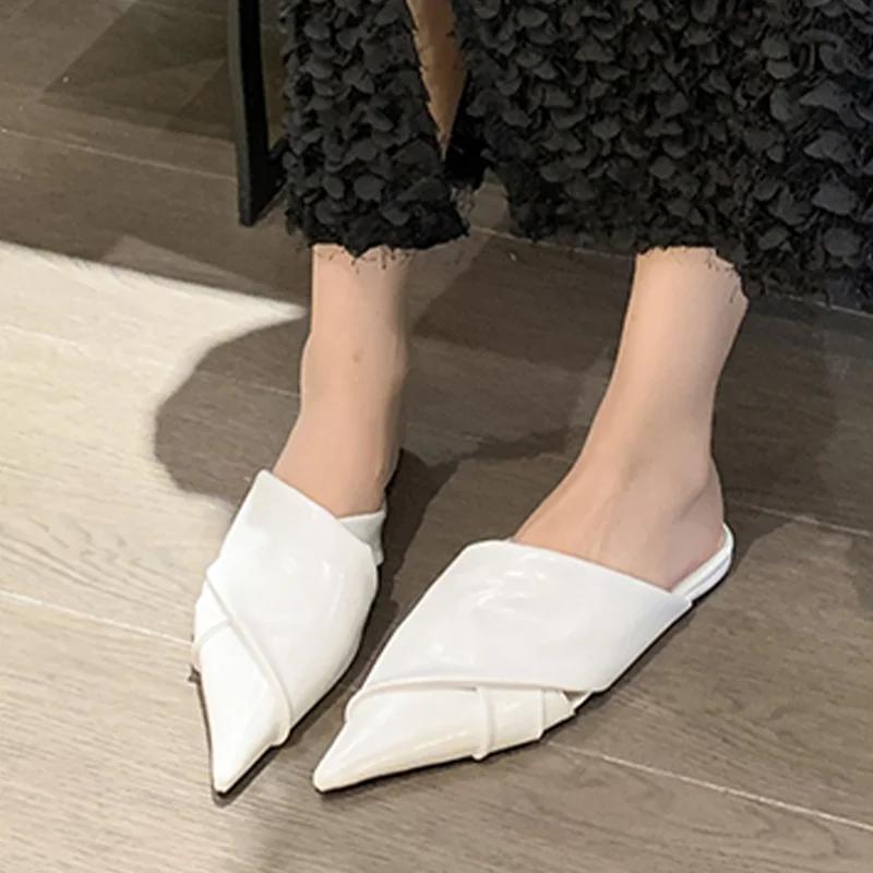 Women Pointed Toe Slippers Summer Flats Mules Shoes Dress Elegant Woman Sandals 2025 New Trend Designer Casual Zapatos De Mujer