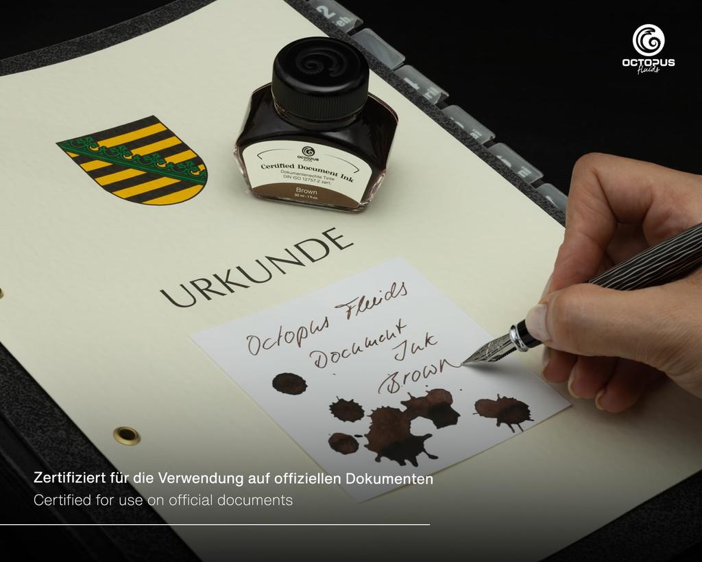 Octopus Fluids Document Fountain Pen Ink for Notaries and Pigment DIN ISO Made In Germany Ink, Registrars, Ink, 12757-2 Certified, (Brown)