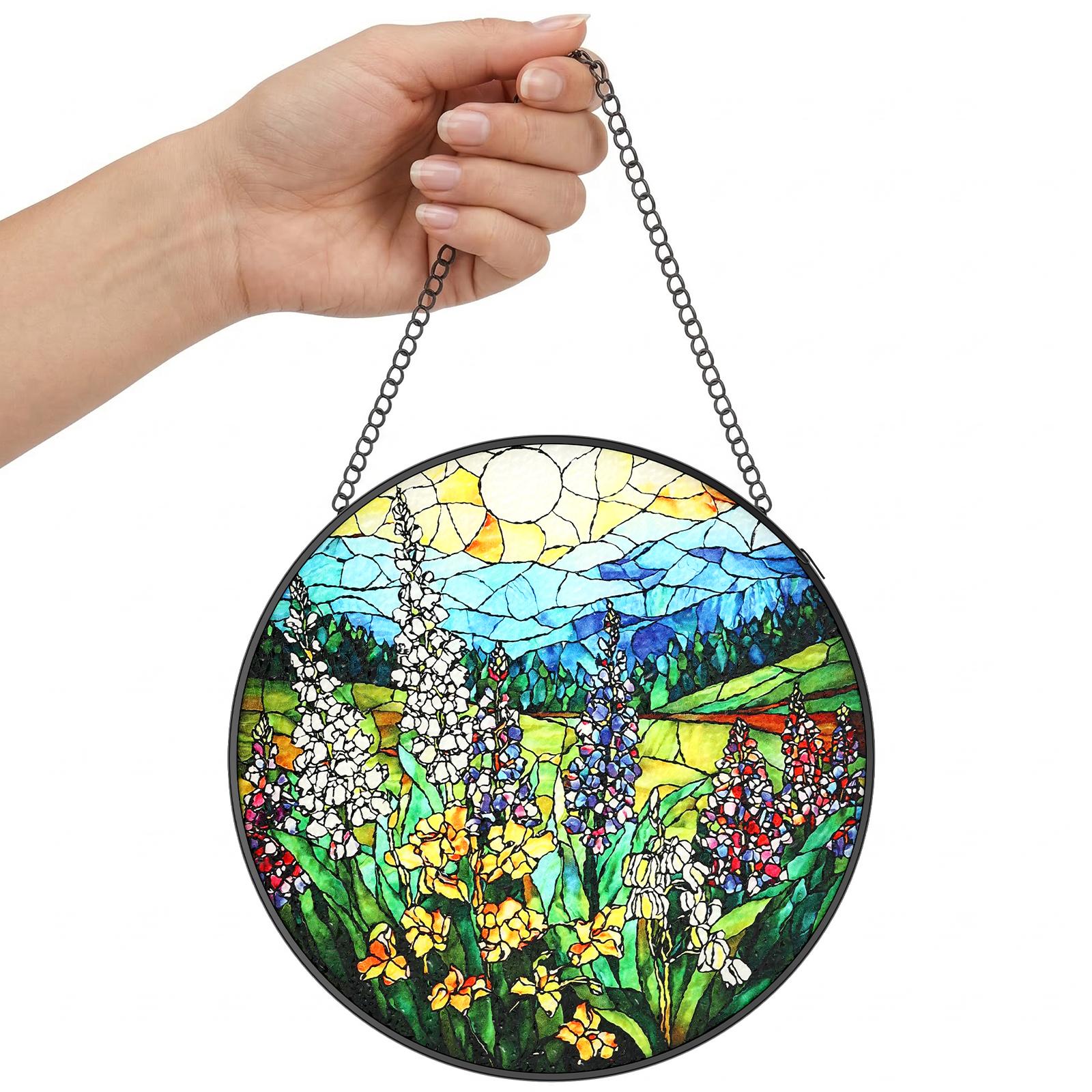 

Stained Glass Suncatcher Window Hanging Glass Sun Catcher Ornament with Metal Chain for Home Decor Ideal Present for Holiday