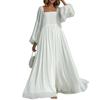 Women's Clothing, New Spring Models In Europe and America, Square Neck Lantern Sleeves, Casual Style Swinging Long Dress, Dress.