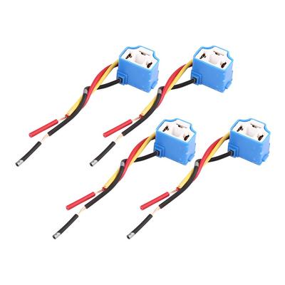 Light Socket DC H4 Car Female Ceramic Headlight Wire Wire Bundle Adapter Pack of 4