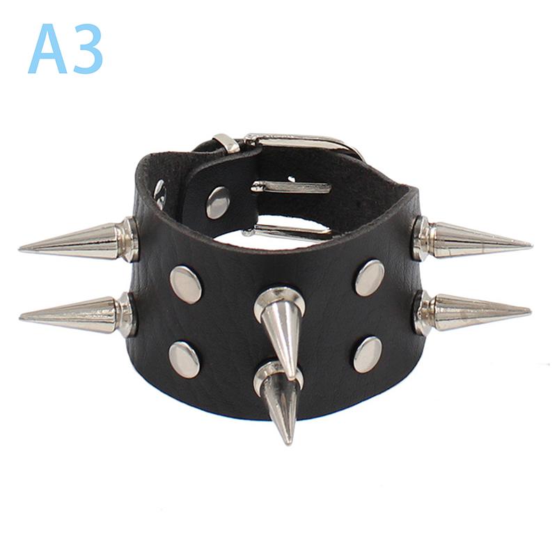 90S  Punk Style Bracelet Personality Pu Leather Three Rows Spikes Square Bracelets Bangle 2024 Party Jewelry Gift