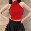 Vintage Hault Tanks Camis For Women Sleeveless Almighty Casual Button Femme Croset Crop Tops With Built in Bras Woman Camisoles