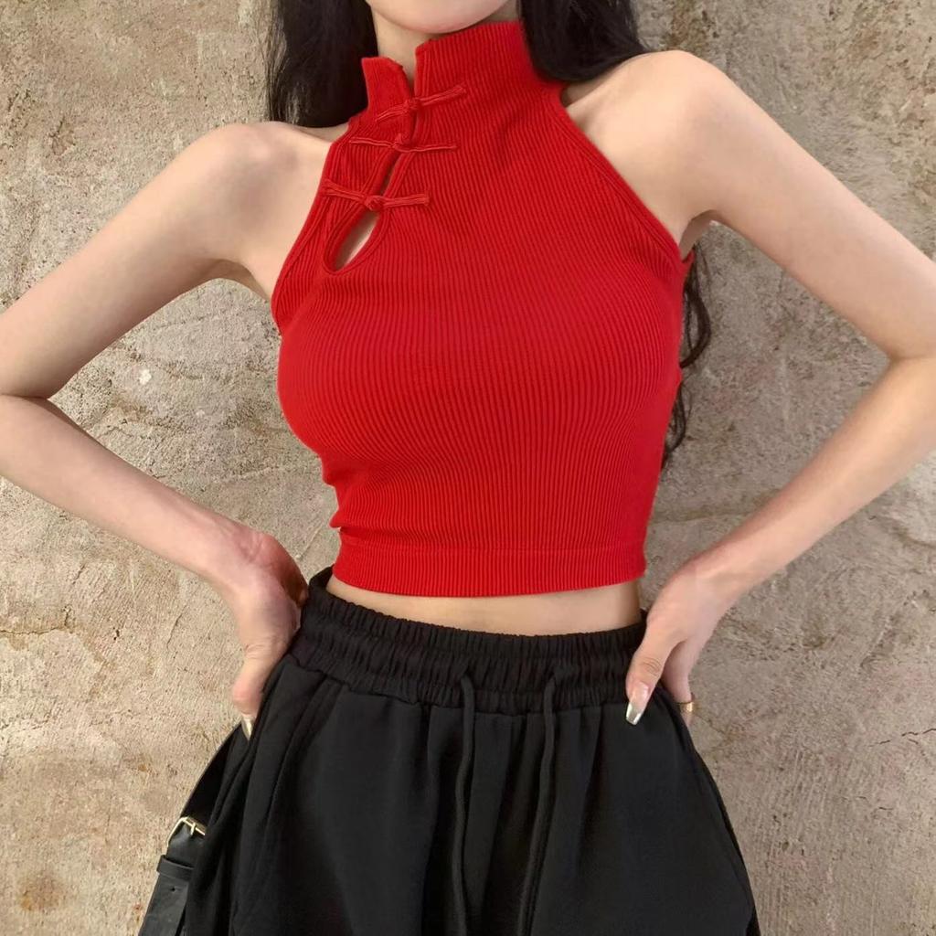 Vintage Hault Tanks Camis For Women Sleeveless Almighty Casual Button Femme Croset Crop Tops With Built in Bras Woman Camisoles