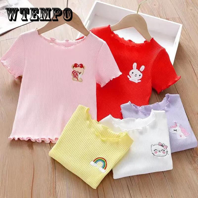 

Children s Short-sleeved T-shirt Summer Ice Silk Wooden Ear Edge Undershirt Girls Top