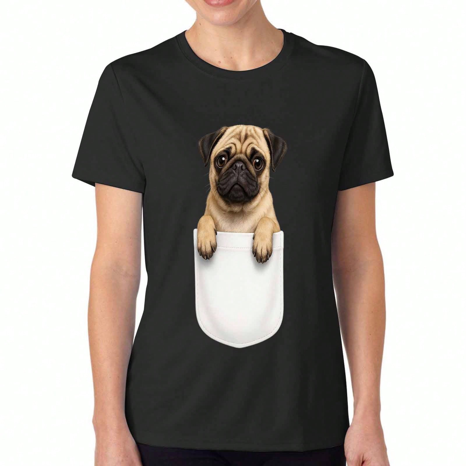 Pocket Pug Ladies Cotton T Shirt, Premium Quality Print, Durable, Casual Fashion. Featuring A Cute Pug Puppy Dog Peeking Out Of A Pocket Design, So St S разноцветный