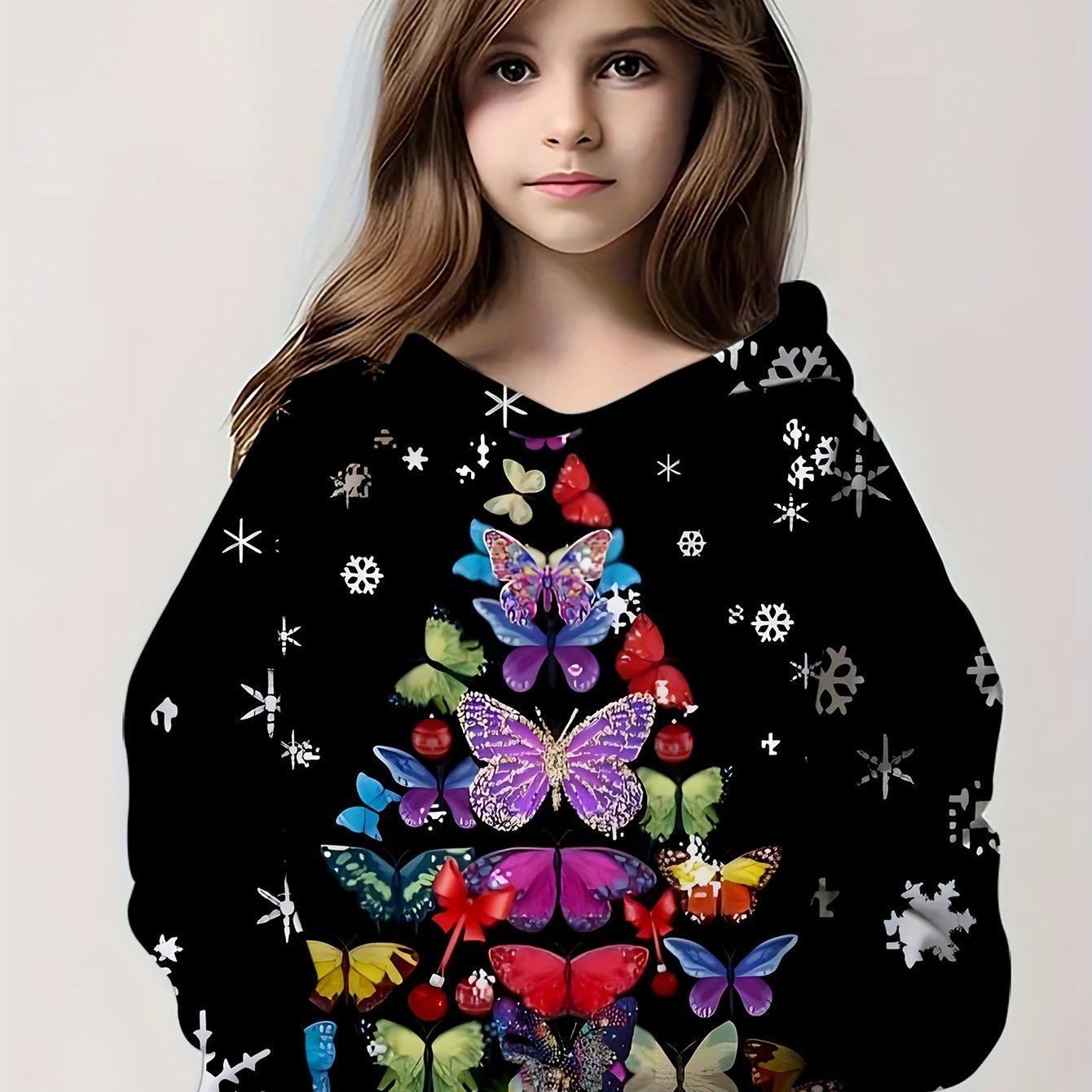

Детская одежда Толстовки с капюшоном для девочек с длинным рукавом Красивый 3D-принт с бабочками Детская весенне-осенняя одежда Повседневная уличная одежда для девочек Топы 130