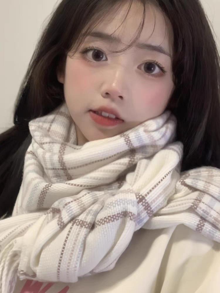 Japanese Soft Girl Autumn and Winter Small Fresh Literary Plaid Scarf Female Student Warm Versatile Couple Gift Korean Version Scarf