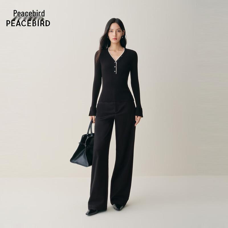 PEACEBIRD Women's V-neck Color-block Slim-fit Knit Top