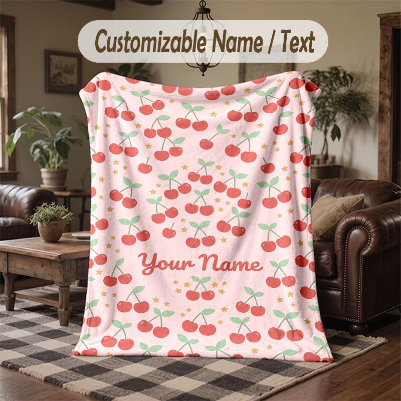 Cherry Blossom Serenity Theme Throw Blanket Custom Name Text Personalized Blanket Soft Cozy Blanket for Home Sofa Bed