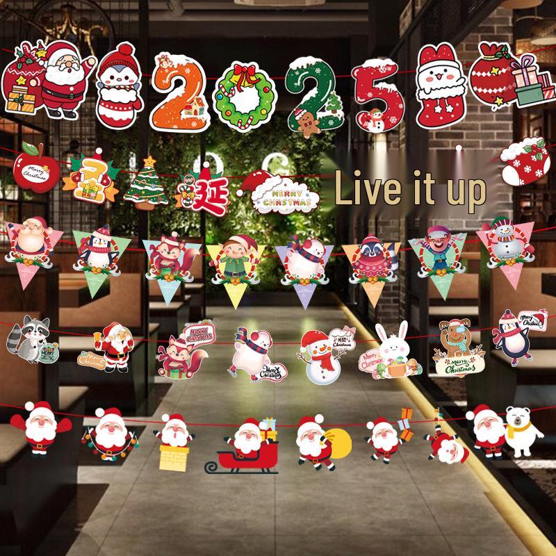 24 Christmas Cartoon Store Paper Bunting Flags for Festive Atmosphere