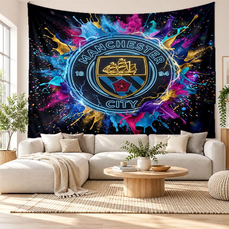 Arazzo da Parete Manchester City, Tessuto Morbido da Appendere, Sfondo Decorativo per Camera da Letto, Arte da Parete per la Casa
